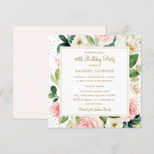 Invitation Aquarelle florale Blush Gold 40e anniversaire Invi