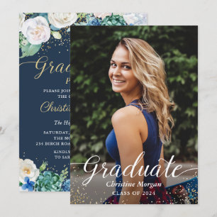 Invitation Aquarelle Florale Botanique Graduation Party Photo