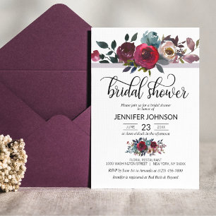 Invitation Aquarelle florale Bourgogne Fête des mariées viole