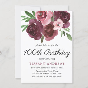 Invitation Aquarelle florale bourguignonne 100e anniversaire 