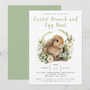 Invitation Aquarelle Florale Brunch de Pâques et chasse aux o