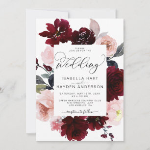 Invitation Aquarelle Florale Burgundy Blush Le Mariage