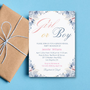 Invitation aquarelle florale chic fille ou garçon sexe révéle