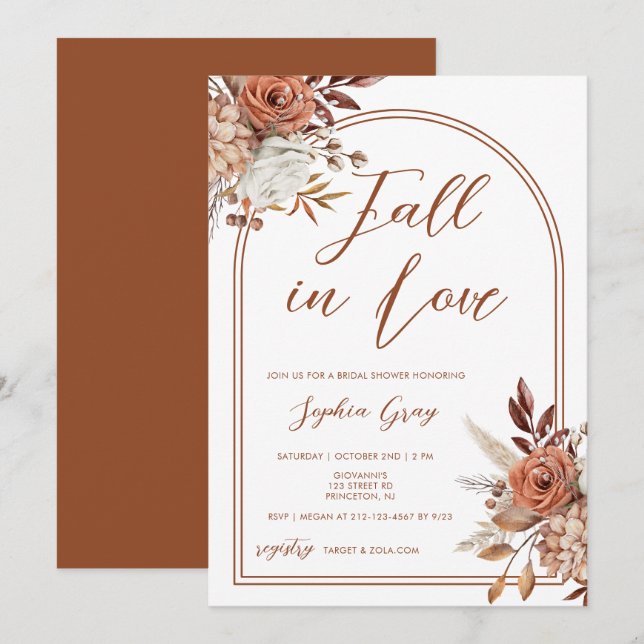 Invitation Aquarelle Florale chute en Fête des mariées d'amou (Devant / Derrière)