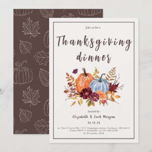 Invitation Aquarelle Florale Citrouille Thanksgiving Dîner
