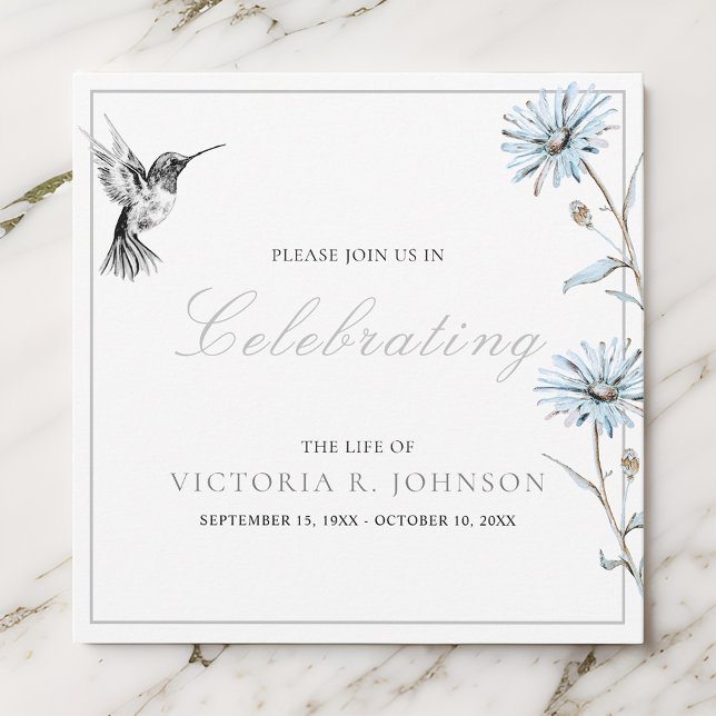 Invitation Aquarelle Florale Colibri Célébration de la vie (Créateur téléchargé)
