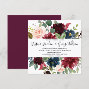 Invitation Aquarelle florale de Bourgogne Mariage moderne Inv