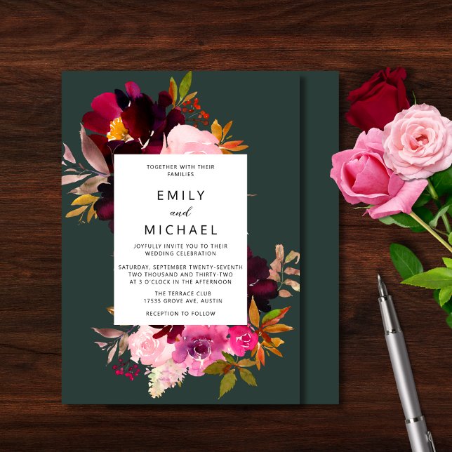Invitation Aquarelle florale de la Bourgogne verte (Créateur téléchargé)