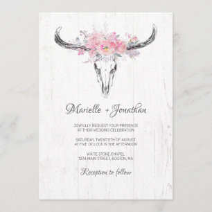 Invitation Aquarelle florale de la vache rousse du crâne