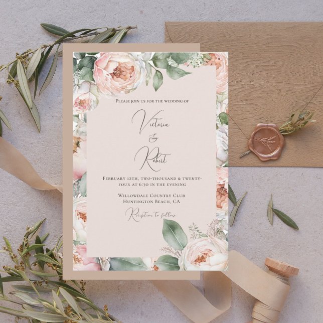 Invitation Aquarelle florale de pivoine rose Mariage moderne (Créateur téléchargé)