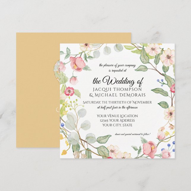 Invitation Aquarelle florale de rose d'or d'automne de (Devant / Derrière)