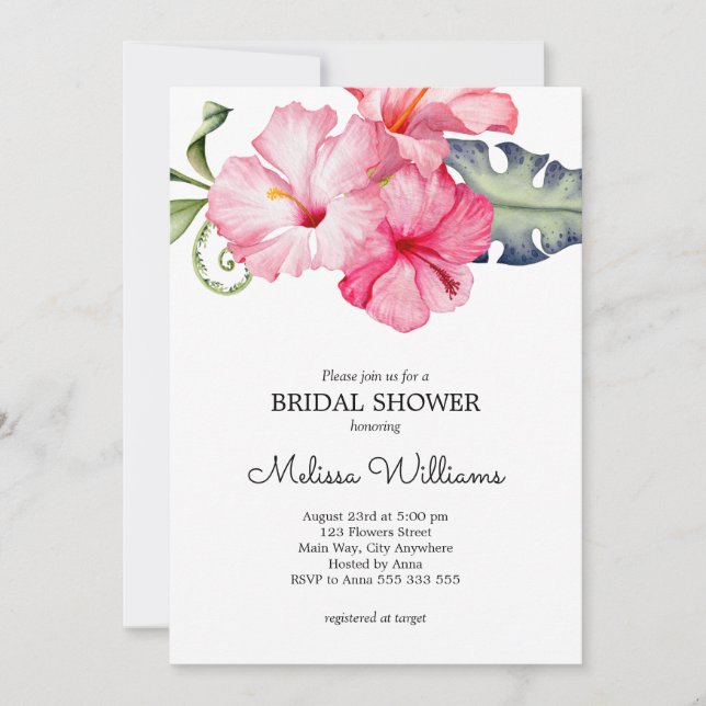 Invitation Aquarelle florale d'Hibiscus Fête de l'mariée roma (Devant)