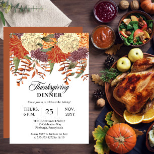 Invitation Aquarelle Florale   Dîner Eucalyptus Thanksgiving