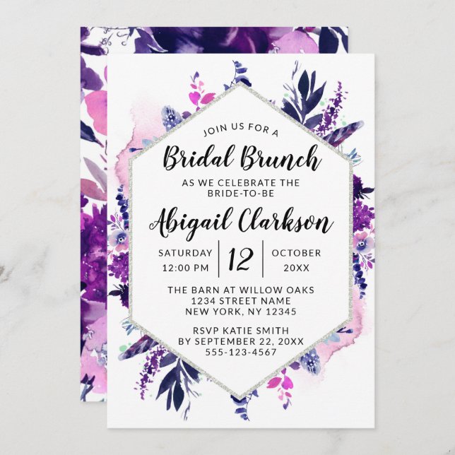 Invitation Aquarelle florale enchantée Douche à brunch nuptia (Devant / Derrière)