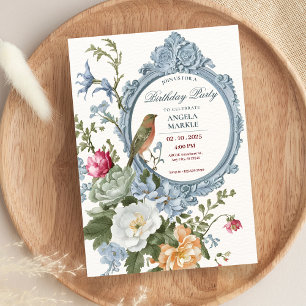 Invitation Aquarelle florale et cadre d'oiseaux Anniversaire