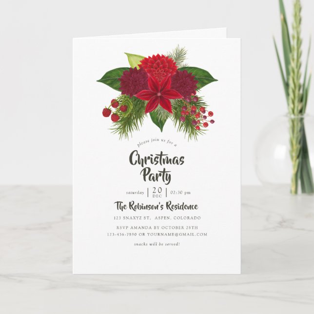 Invitation Aquarelle Florale Fête de Noël Photo (Devant)