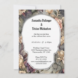 Invitation Aquarelle Florale Forme du crâne Moderne Goth Mari
