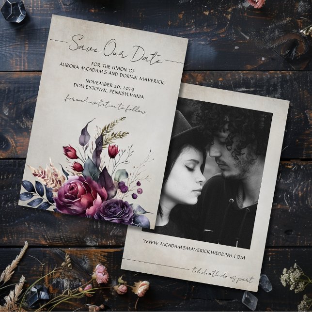 Invitation Aquarelle florale gothique Photo Enregistrer la da (Créateur téléchargé)