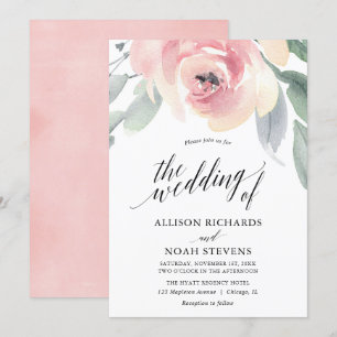 Invitation Aquarelle florale gris clair élégant mariage