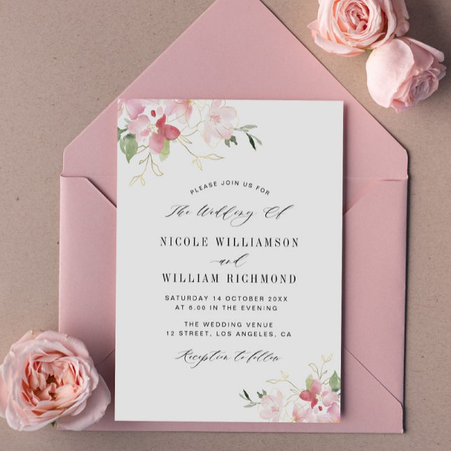 Invitation aquarelle florale gris et mariage (Créateur téléchargé)