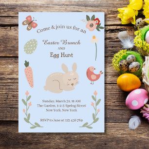 Invitation Aquarelle Florale Lapin de Pâques et chasse aux oe