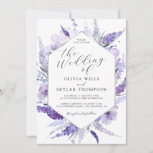 Invitation Aquarelle florale lavande Mariage violet argenté