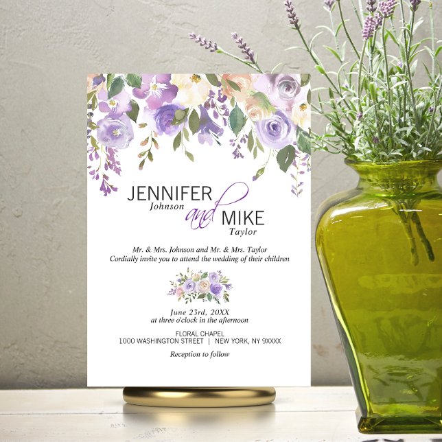 Invitation Aquarelle Florale Lavande violet Mariage Lilac (Créateur téléchargé)