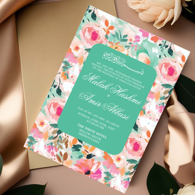Invitation Aquarelle Florale modèle Mariage musulman islamiqu (Créateur téléchargé)