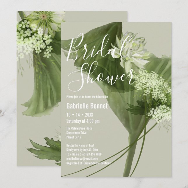 Invitation Aquarelle florale moderne Botanique | Champagne (Devant / Derrière)
