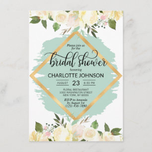 Invitation Aquarelle Florale Monnaie d'Ivoire Fête des mariée