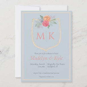 Invitation Aquarelle Florale Monogramme Crest Fête des mariée