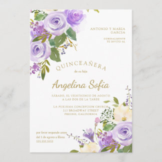 Invitation Aquarelle Florale Or Calligraphie Quinceanera
