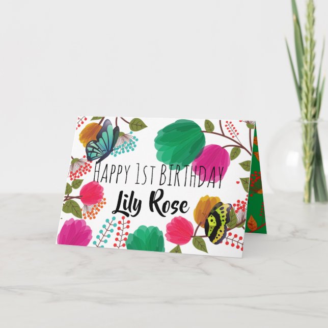 Invitation Aquarelle Florale Papillon Anniversaire (Devant)