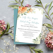 Aquarelle Florale Pêche Élégante Mariage Bleu