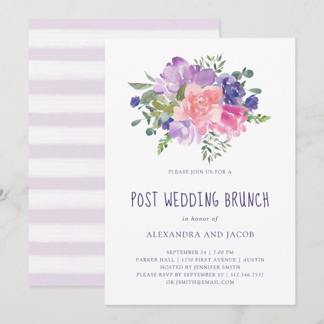 Invitation Aquarelle florale peinte à la main Brunch Mariage (Devant / Derrière)