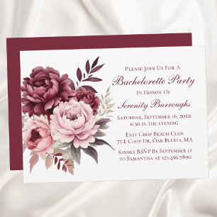 Invitation Aquarelle Florale Peony Bourgogne Bachelorette