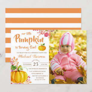 Invitation Aquarelle Florale Petit Citrouille Photo Anniversa