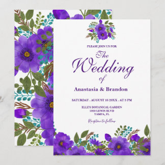 Invitation Aquarelle florale pourpre | MARIAGE