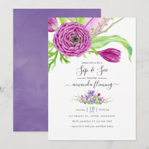 Invitation Aquarelle Florale Printemps Sip and See