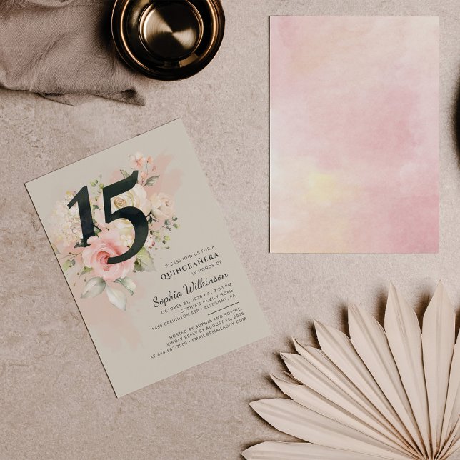 Invitation Aquarelle florale Quinceanera 15e anniversaire Scr (Créateur téléchargé)