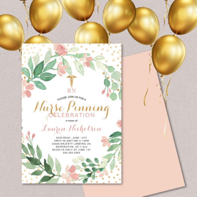 Invitation Aquarelle florale RN Pinning graduation (Créateur téléchargé)