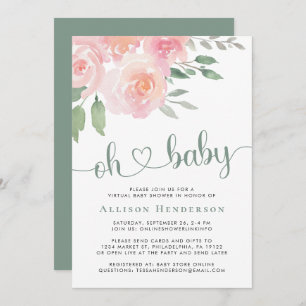 Invitation Aquarelle florale rose Baby shower virtuel