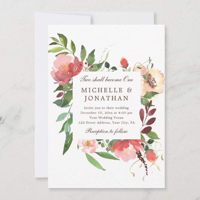 Invitation Aquarelle florale rose Mariage chrétien (Devant)