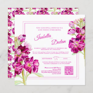 Invitation Aquarelle florale rose mariage QR Code