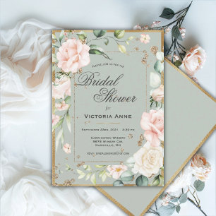 Invitation Aquarelle florale rose pâle Jolie Fête des mariées