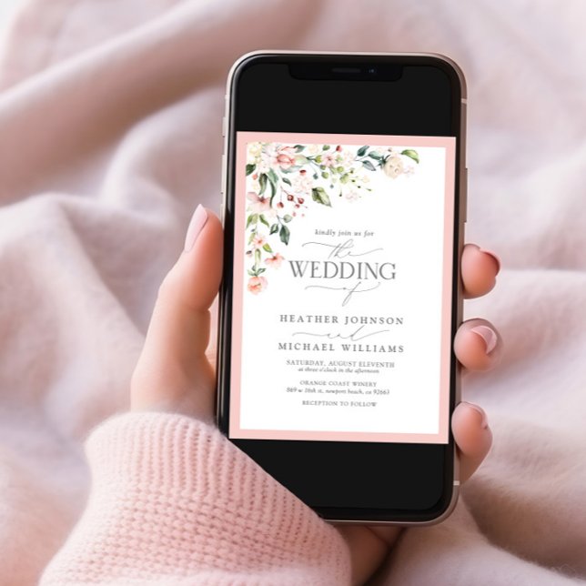 Invitation Aquarelle florale rose pâle Script Mariage photo (Créateur téléchargé)