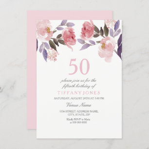 Invitation Aquarelle florale rose Peach 50e anniversaire Invi