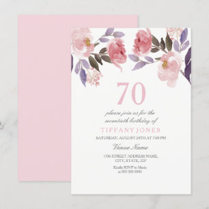Invitation Aquarelle florale rose Peach 70e anniversaire Invi