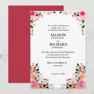 Invitation Aquarelle florale Roses roses roses élégantes Mari