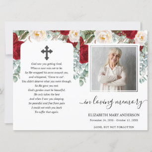 Invitation Aquarelle florale rouge Photo Funérailles Programm